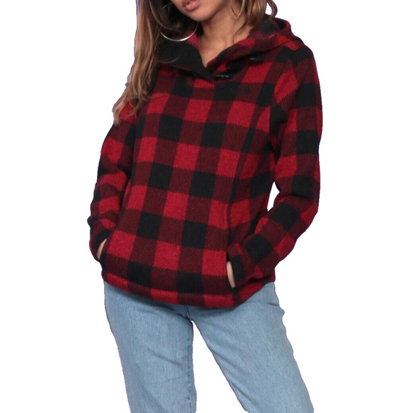 The North Face Crescent Buffalo Plaid Fleece Toggle Hooded Pullover Womens Small - Picture 5 of 16